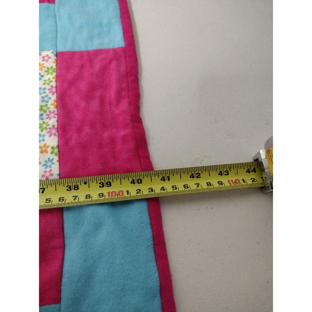 Handmade Quilted Baby Blanket Pink Blue Floral Patchwork Minky Dot Back 41x44